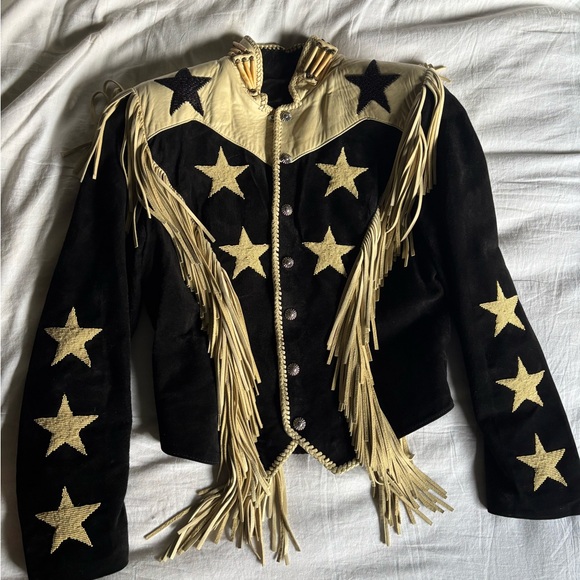 ren ellis Jackets & Blazers - Vintage Star-Studded Black and Cream Fringe Jacket by REN Ellis renegade